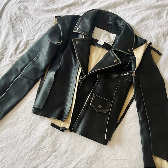 RARE ITEM! H&M x Maison Martin Margiela Unfinished Biker Leather Jacket NWOT - Picture 2 of 9